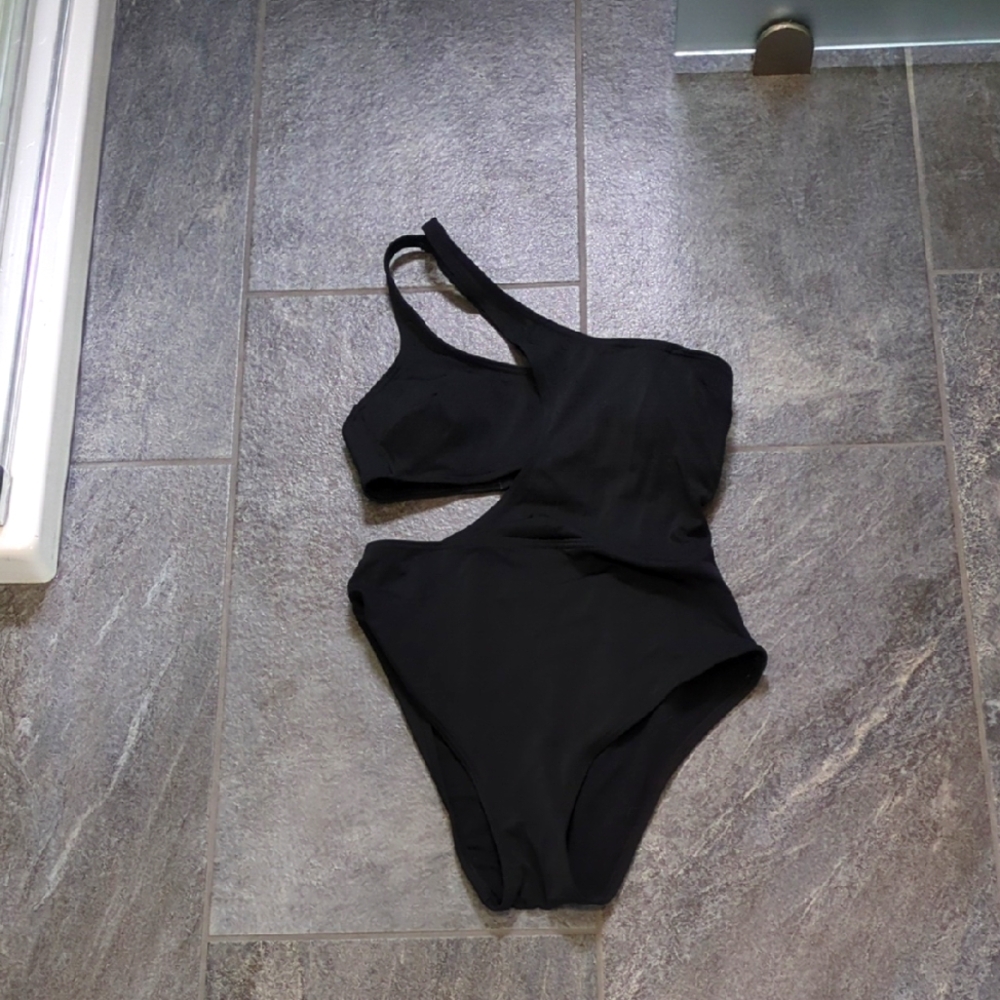 Adore Me Black One-Shoulder Swim One Piece